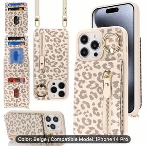 Leopard Print iPhone 14 Pro Case with Card Holder